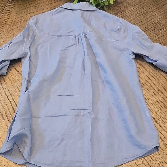 Max Studio Light Blue Linen-Blend Button Up Size XS - Picture 5 of 6